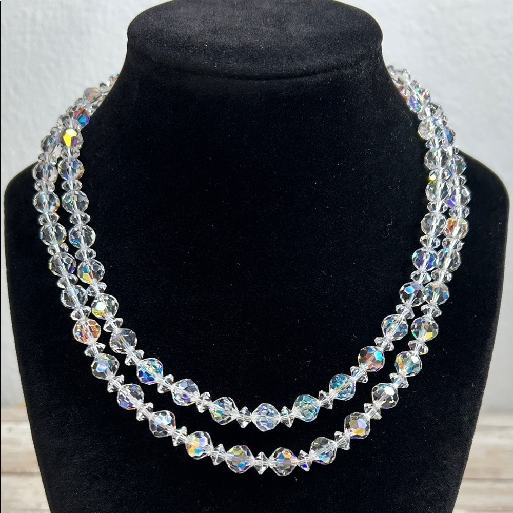 Vintage Double Strand Crystal Aurora Borealis Beaded Necklace